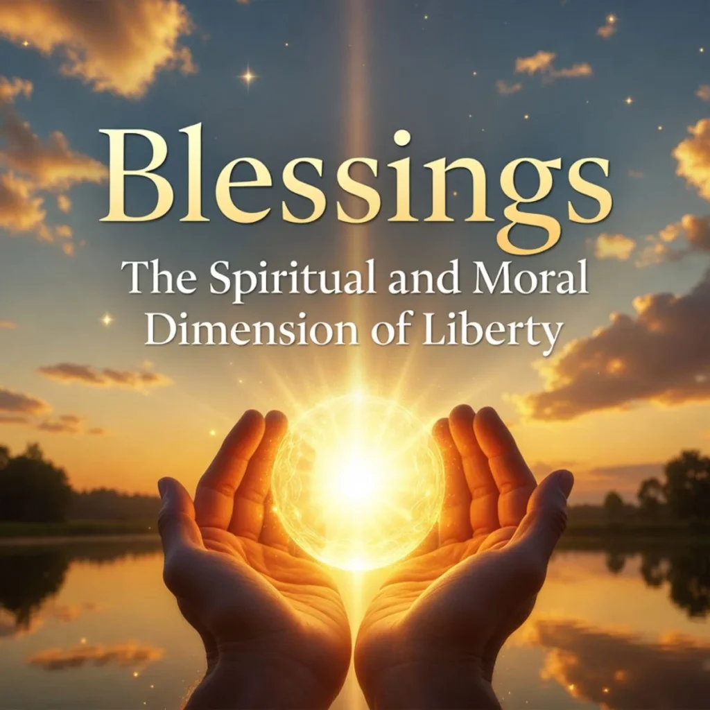 Blessings — The Spiritual and Moral Dimension of Liberty - Open hands holding a glowing orb of light at sunrise, symbolizing the spiritual side of freedom.