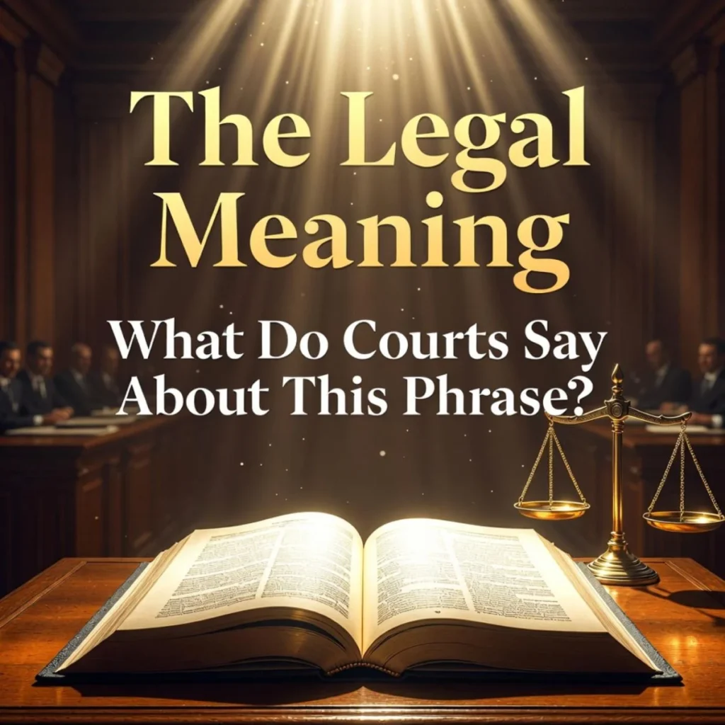 The Legal Meaning: What Do Courts Say About This Phrase? - Open glowing Constitution book with golden scales of justice in a courtroom, dramatic light rays.