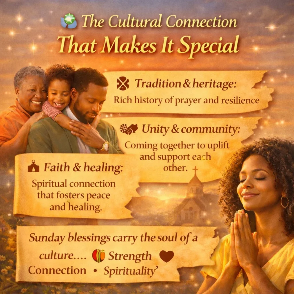 African American Sunday blessings cultural connection showing family, faith, unity, and spiritual traditions at sunrise