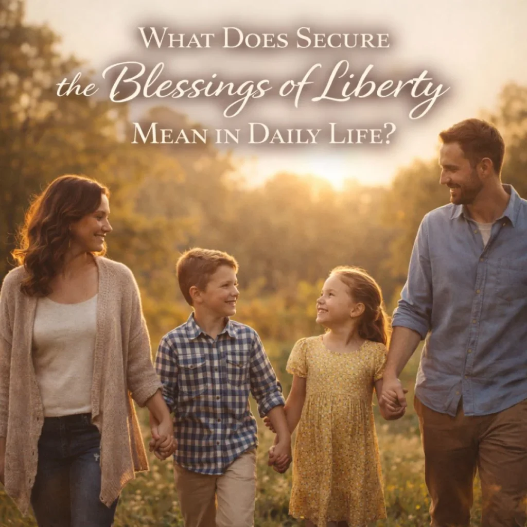 family walking together at sunset symbolizing freedom, unity, and blessings of liberty in daily life