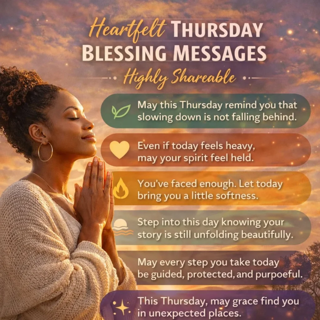 Heartfelt African American Thursday blessing messages with peaceful woman at sunrise symbolizing faith, hope, and inspiration