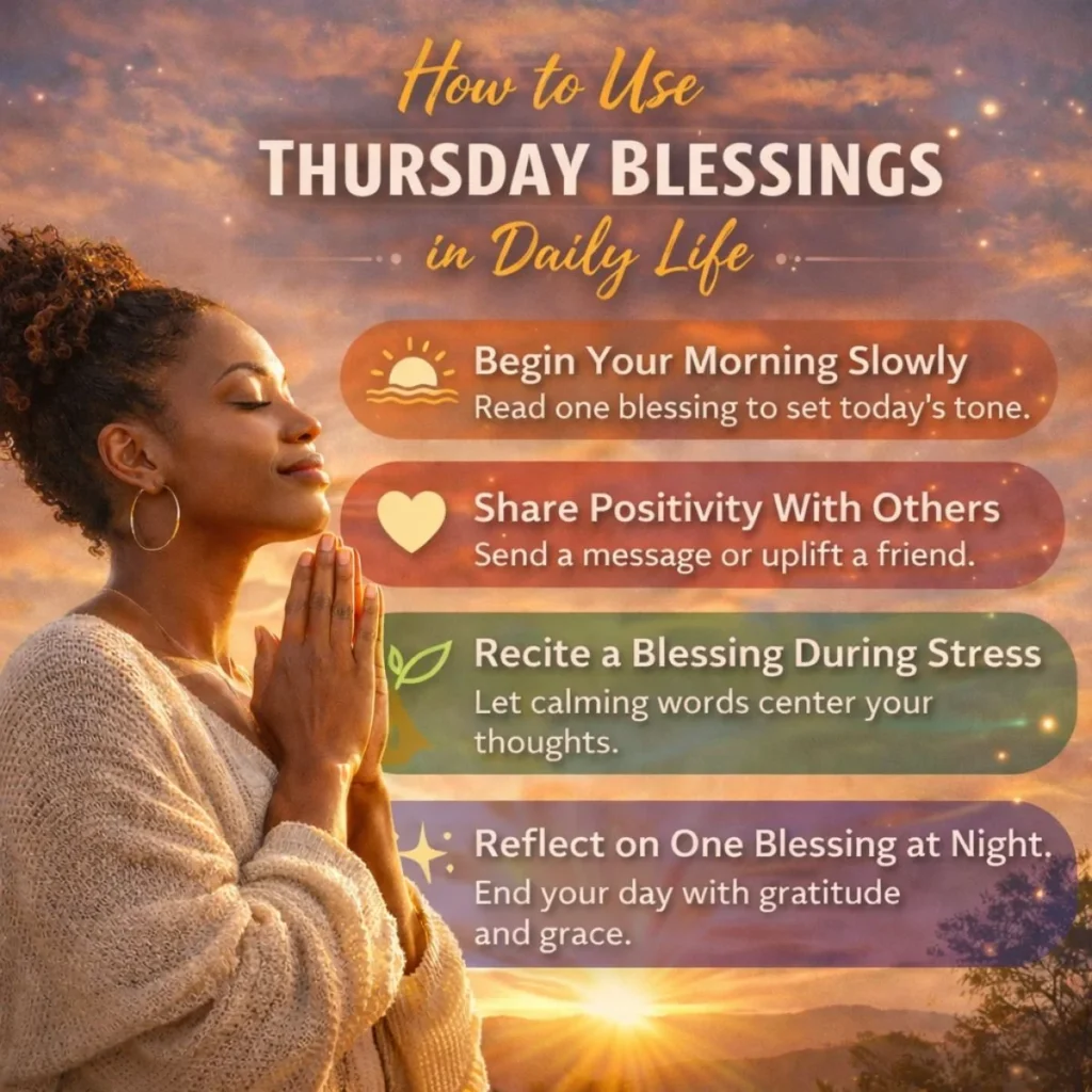 How to use African American Thursday blessings in daily life with praying woman at sunrise showing peace, faith, and routine