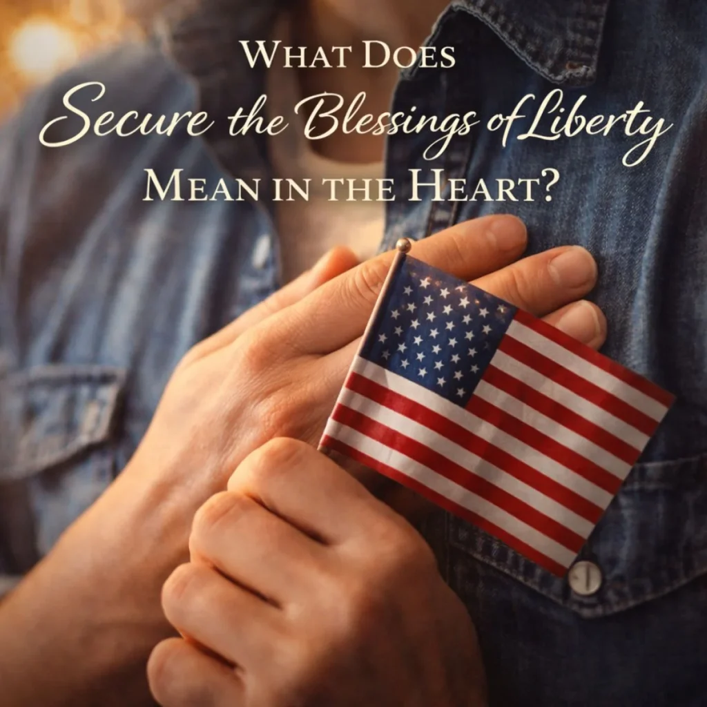 hand holding American flag over heart symbolizing inner meaning of liberty, freedom, and emotional connection