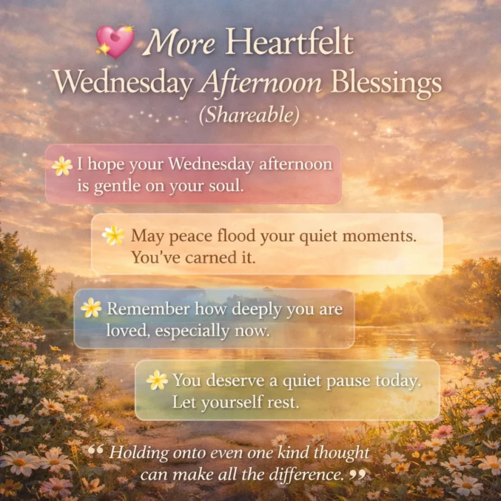 More heartfelt Wednesday afternoon blessings with sunset lake background and shareable uplifting messages