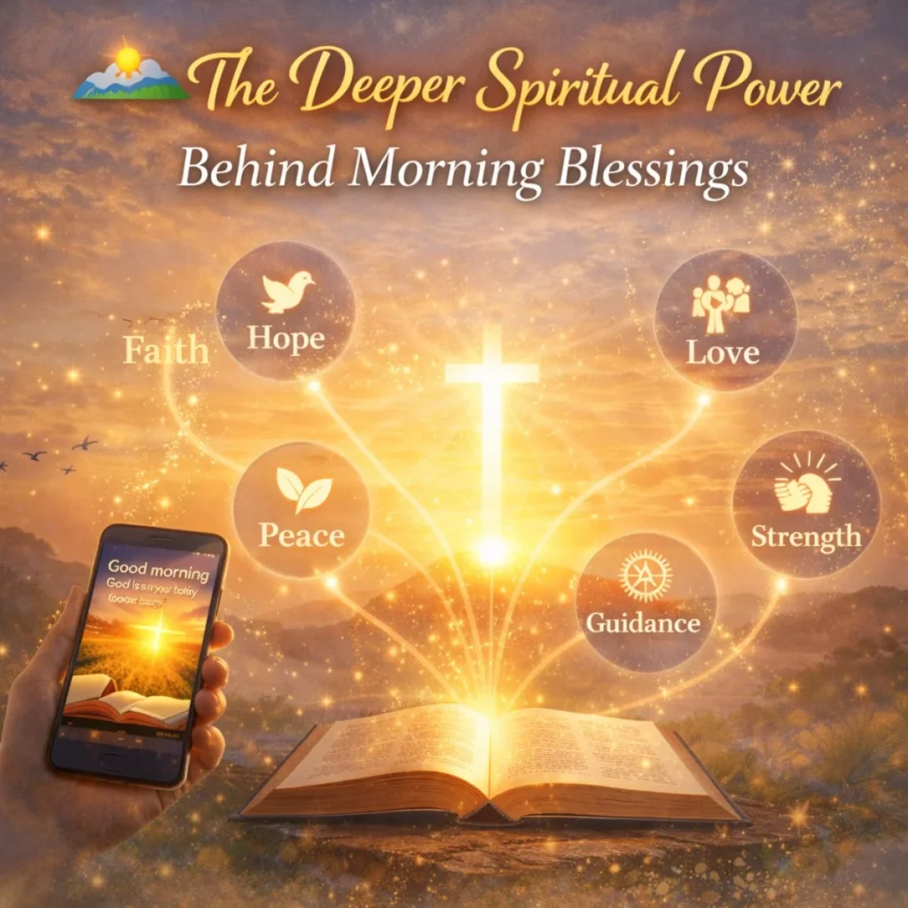 positive bible verse good morning blessings gif showing sunrise, glowing light, and spiritual peaceful morning scene