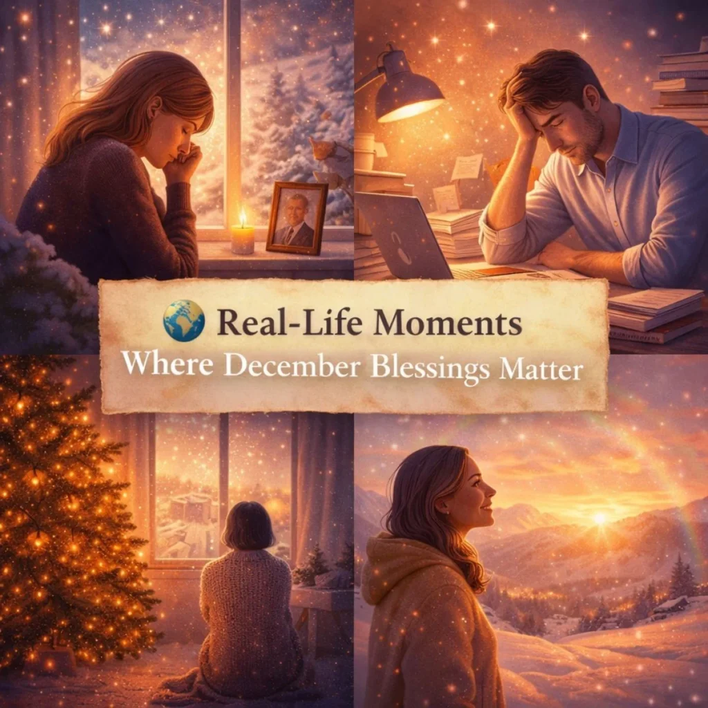 real life december blessings moments showing grief stress loneliness and hope in warm winter scenes