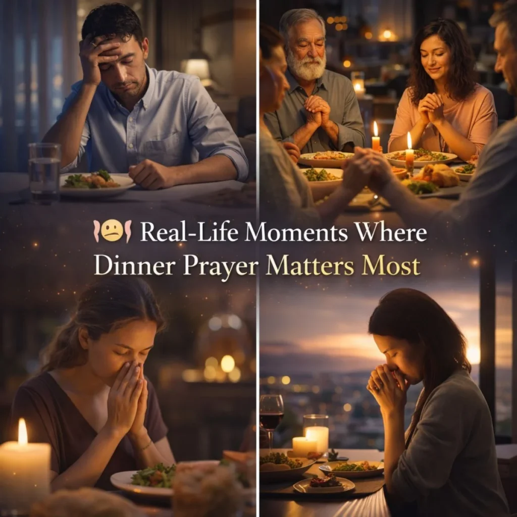 real life dinner prayer moments with family, alone, and emotional gratitude before meals
