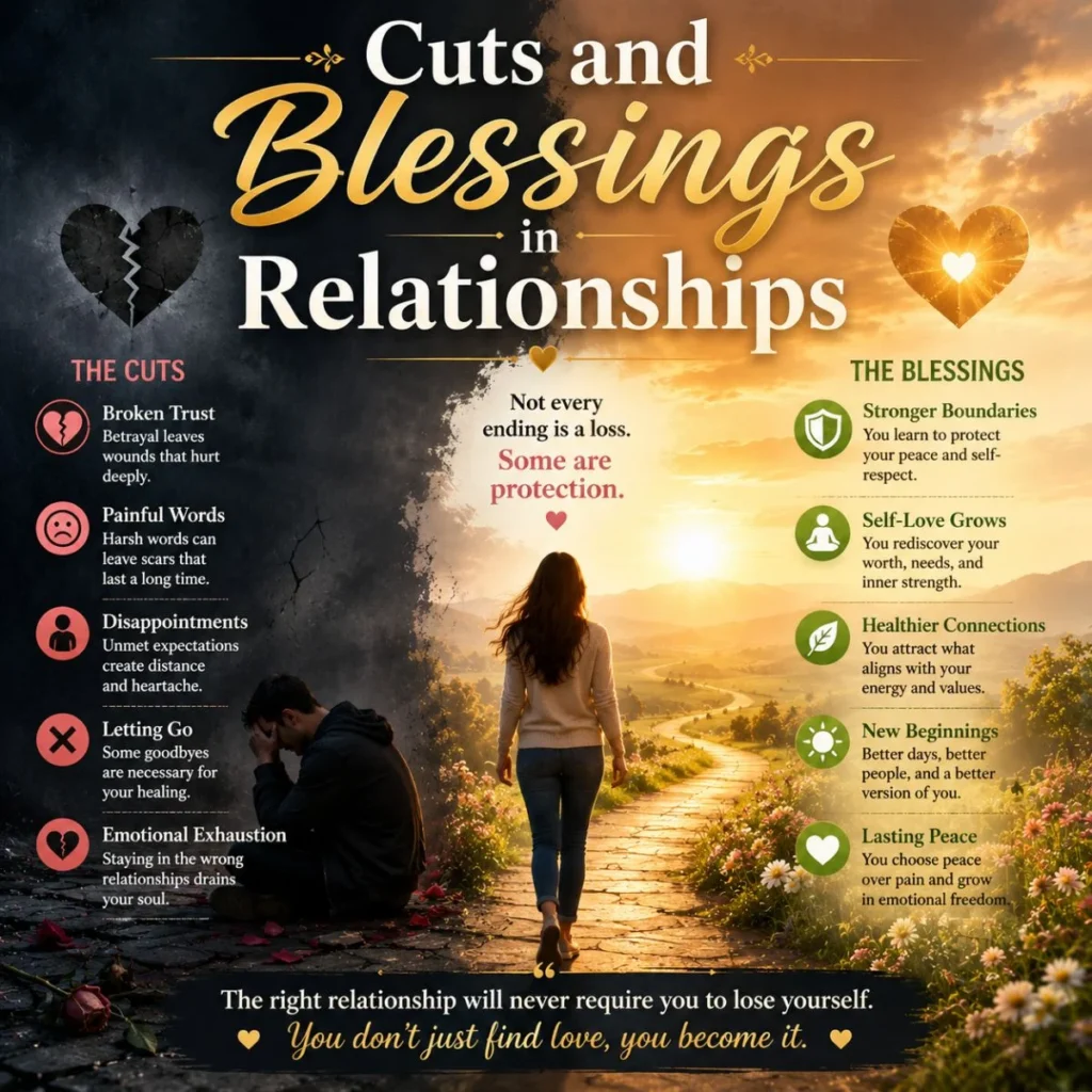 Couple standing between heartbreak and healing symbolizing cuts and blessings in relationships and emotional growth