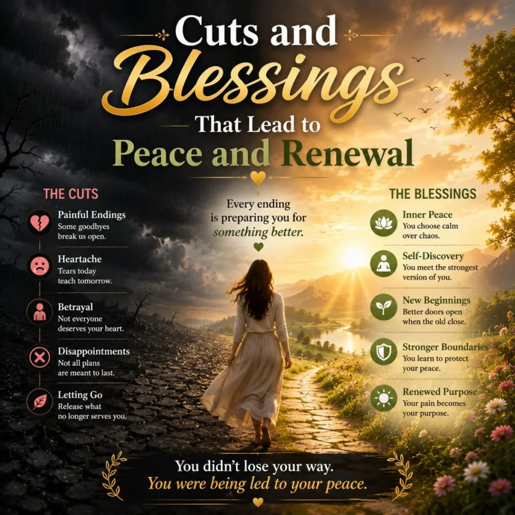 Woman walking from darkness into light symbolizing cuts and blessings, healing, peace, and emotional renewal