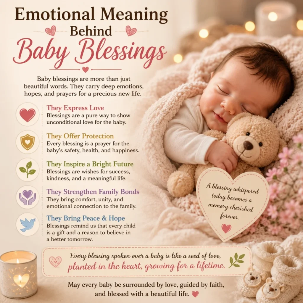 Sleeping baby with teddy bear illustrating the emotional meaning behind baby blessings and family love