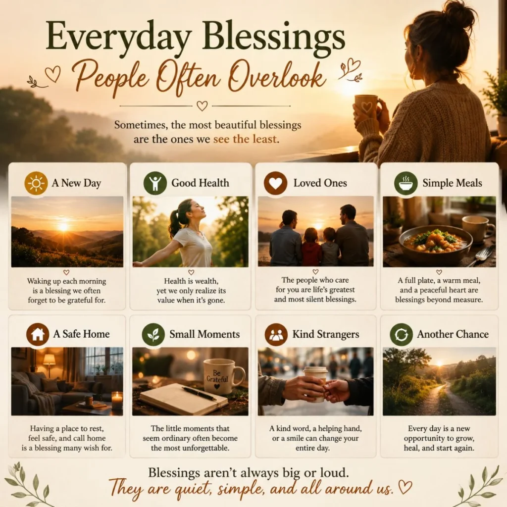 Everyday blessings illustration showing gratitude for simple moments, peace, kindness, and quiet joy in daily life