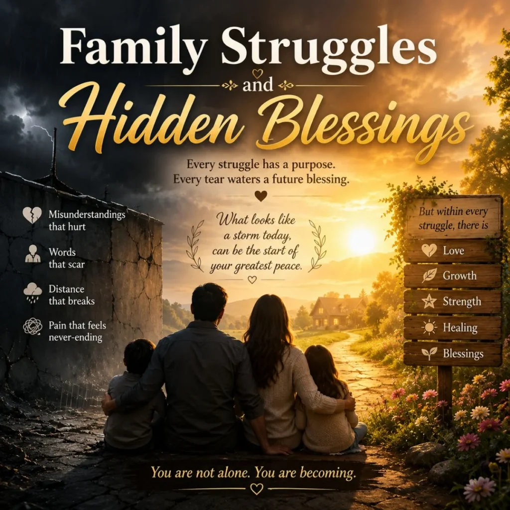 Family sitting together between darkness and light symbolizing family struggles, healing, and hidden blessings