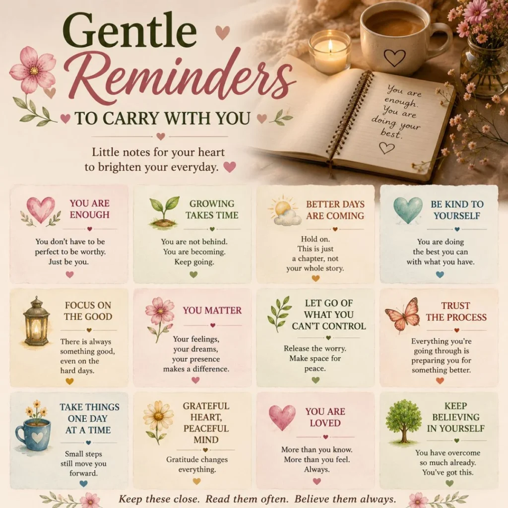 Gentle reminders for peace, self-love, hope, and emotional healing with calming pastel affirmation cards