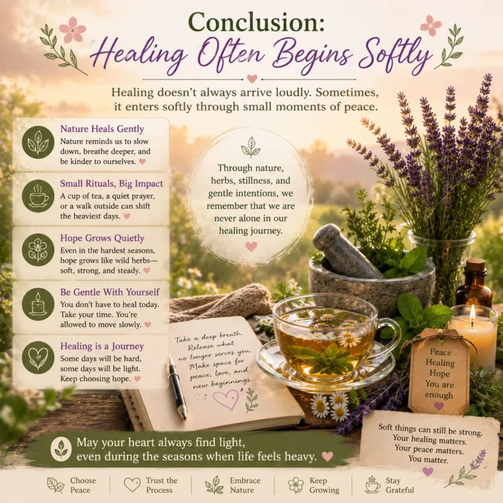 Healing and herbal wellness image with lavender tea, candles, and peaceful nature for emotional comfort and hope