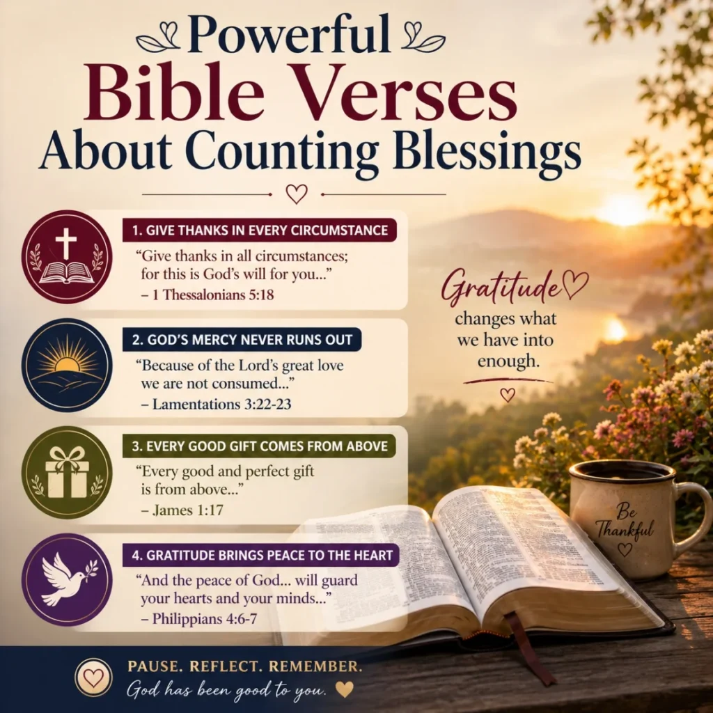 Open Bible with powerful Bible verses about counting blessings and gratitude