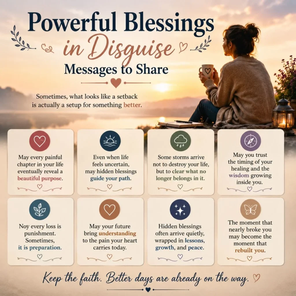 Powerful blessings in disguise messages with hopeful quotes about healing, growth, faith, and emotional strength