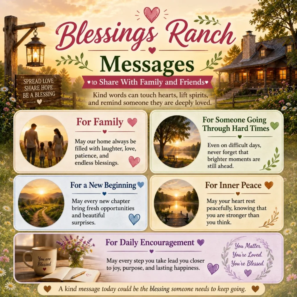 Blessings Ranch messages infographic with uplifting quotes to share with family, friends, and loved ones