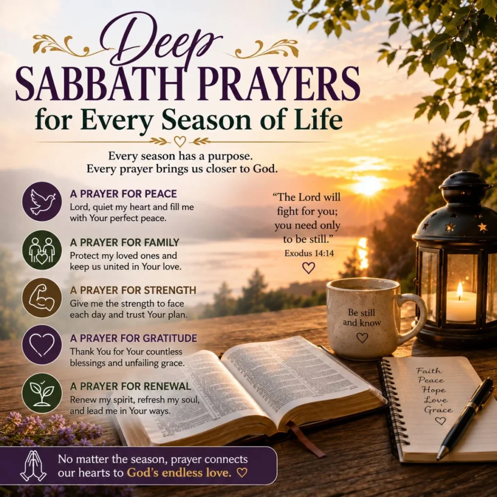 Deep Sabbath prayers image with Bible, candlelight, and peaceful setting for faith, comfort, and spiritual renewal