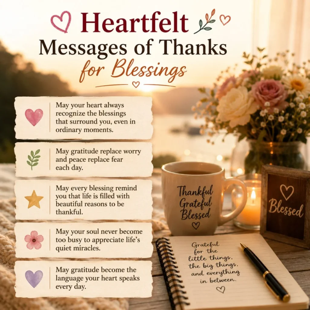 Heartfelt messages of thanks for blessings with a peaceful gratitude theme and warm spiritual atmosphere