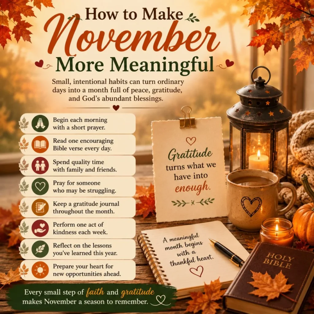 How to make November more meaningful with gratitude journal, Bible, prayer, autumn leaves, candles, and cozy fall décor
