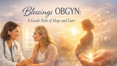 Compassionate OBGYN doctor comforting a pregnant woman symbolizing blessings, hope, and gentle maternity care