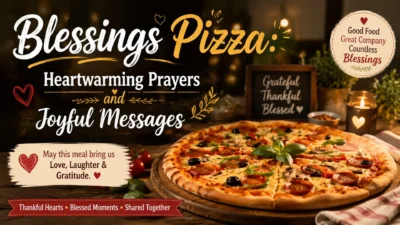 Warm blessings pizza dinner image with heartfelt prayers, joyful quotes, and cozy family meal atmosphere