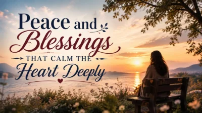 Peace and blessings sunset scene with woman sitting by lake in peaceful nature at golden hour